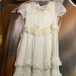 This stunning 1940’s? Cream child’s dress or baptismal gown 28” long 120 vintage